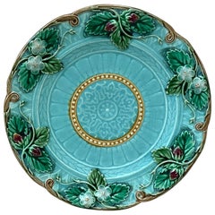 Majolica Strawberries Plate Sarreguemines, circa 1880