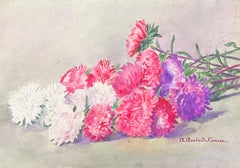 Aquarelle à fleurs signée de Marie Carreau, impressionniste française, début des années 1900