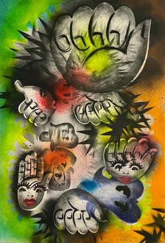 Surrealist Spray Paint Painting Mixed Media Rosie Palm Mason Rader Pop Art