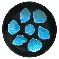 Mid-Century French Black & Aqua Majolica Oyster, circa 1950