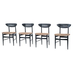 Mid-Century Modern Set of 4 Chairs by Hans Wegner, Black Wood and Rope, Denmark