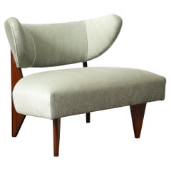 Mid-Century Walnut & Pale Aquamarine Velvet Slipper Chair by Billy Haines