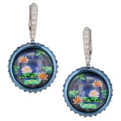 Modern Monet Titanium Enamel Sapphire Diamond Earrings