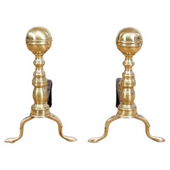 Pair of Brass Ball Top Andirons