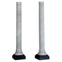 Pair Of Fluted Carrara Marble Columns, 19th Century