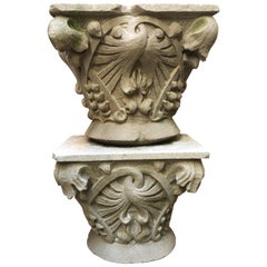 Pair of French Art Nouveau Limestone Capitals