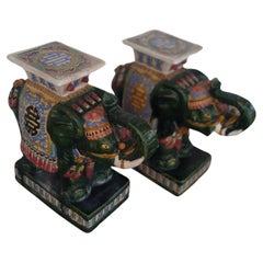 Pair of Hand Painted Elephant Garden Stools