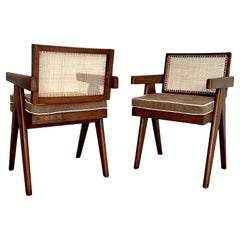 Pair of Pierre Jeanneret Floating Back V-Leg Office Chairs, 1950s Chandigarh