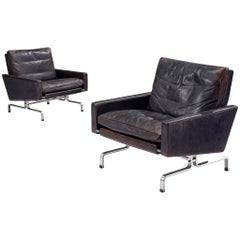 Poul Kjærholm Pair of 'PK31-1' Lounge Chairs in Original Black Leather