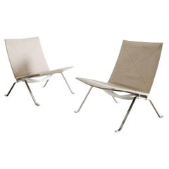 Pair of Poul Kjaerholm PK22 Easy Chairs in Steel & Canvas by Fritz Hansen, 1997