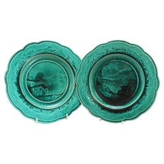 Pair of Rubelles Email Ombrant majolica plates