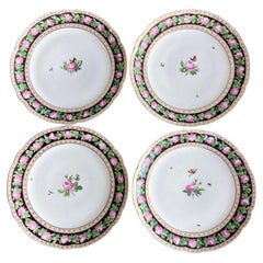 Paris Clignancourt Set of 4 Plates, Black, Pink Roses, Butterflies, 1780-1790