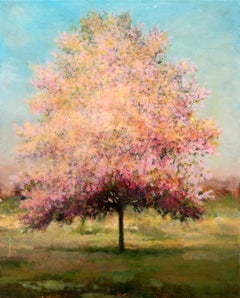 Printemps Pomme II - contemporaneo, paesaggio, albero, acrilico e resina su pannello