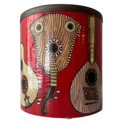 Piero Fornasetti Strumenti Red Wastepaper Basket Brass Frame Masonite Italy 1955