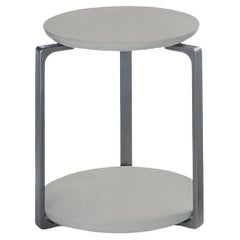 Plankton Round Side Table, Belgium Fog Stone Top, Oyster Frame