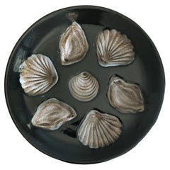 Mid-Century French Black & Brown Majolica Oyster, circa 1950