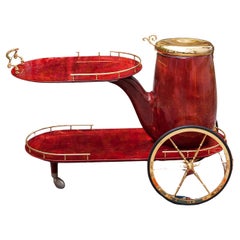 Rare Aldo Tura Red Goatskin Pipe Bar Cart 1960s