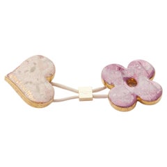 rare LOUIS VUITTON Stephen Sprouse pink stone enamel heart floral hair tie