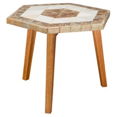 Roger Capron Hexagonal Table in Ceramic Blonde Wood with Sun Motifs 