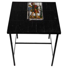 Roger Capron, Tile-topped Cafe Table with Tarot Motif, France, circa 1960s