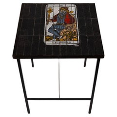 Roger Capron, Tile-topped Cafe Table with Tarot Motif, France, circa 1960s