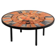 Round ceramic herbarium coffee table by Roger Capron French vallauris