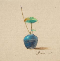 Rulin Xian Natura morta originale Olio su tela "Serie di porcellane smaltate blu IV