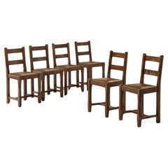 Set of Six Oak and Rush Dining Chairs, France, 1950s