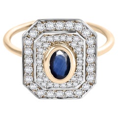 Genuine Blue Sapphire Diamond Halo Wedding Ring in Her in 14k Yellow Gold