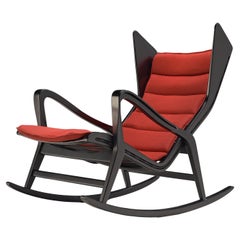 Studio Cassina '572 Rocking' Chair in Ebonized Wood and Red Upholstery