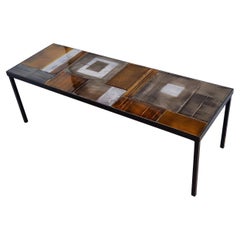 Roger Capron - Stunning Ceramic Coffee Table with Lava Tiles, Metal Frame, 1970s