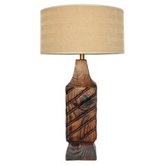 Substantial William Westerhaver WITCO Carved Burnt Cedar Column Table Lamp