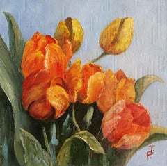 Tulipes rouges. Nature morte florale - peinture à l'huile 