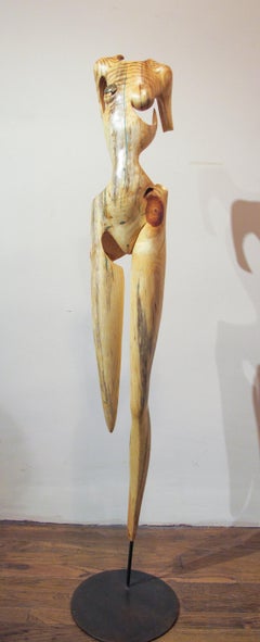 Türkis-Frau, Skulptur, von Troy Williams, Holz, Türkis, Stahl, nackt