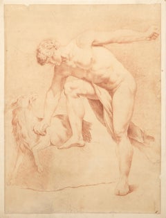 Male Nude with Goat, Old Masters Lithograph, by Unknown Artist