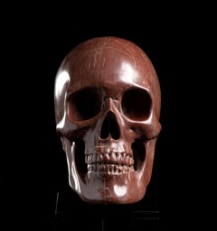 Baroque Sculpture of a Skull as Vanitas Rosso Antico Marble Italy 19th 