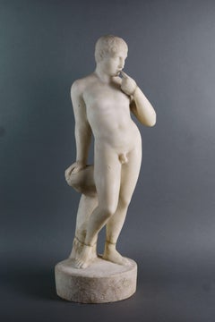 Fine XVIII secolo Neoclassicismo Marmo Bianco Nudo Scultura Uomo