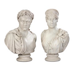 Pair of Carrara Marble Busts of the Emperor Napoleon and Empress Marie Louise