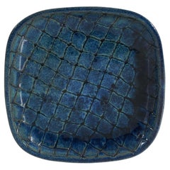 Vicke Lindstrand, Dish, Blue-Glazed Earthenware, Upsala-Ekeby, Sweden, 1940s