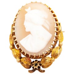 Vintage 14K Gold Shell Cameo Brooch Pendant