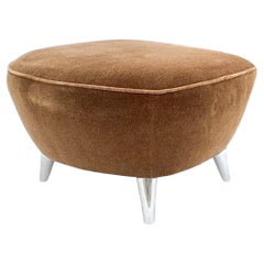 Vladimir Kagan 100BF Barrel Ottoman, Whiskey Mohair & Polished Nickel