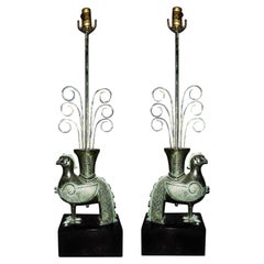 William Billy Haines Cast Metal with Pompeian Bronze Table Lamp Pair, 1950s