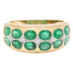 Zimbabwe Emerald Diamond Wedding Unisex Band Ring in 14k Solid Yellow Gold