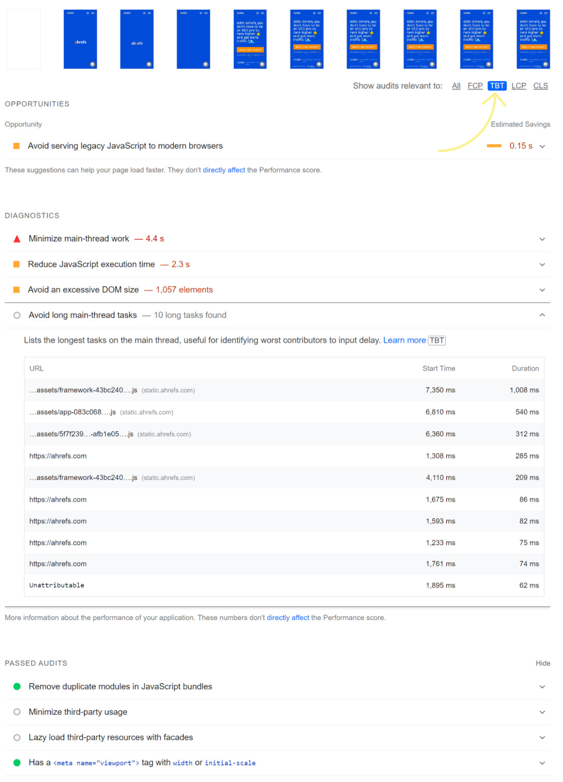 TBT issues in PageSpeed Insights