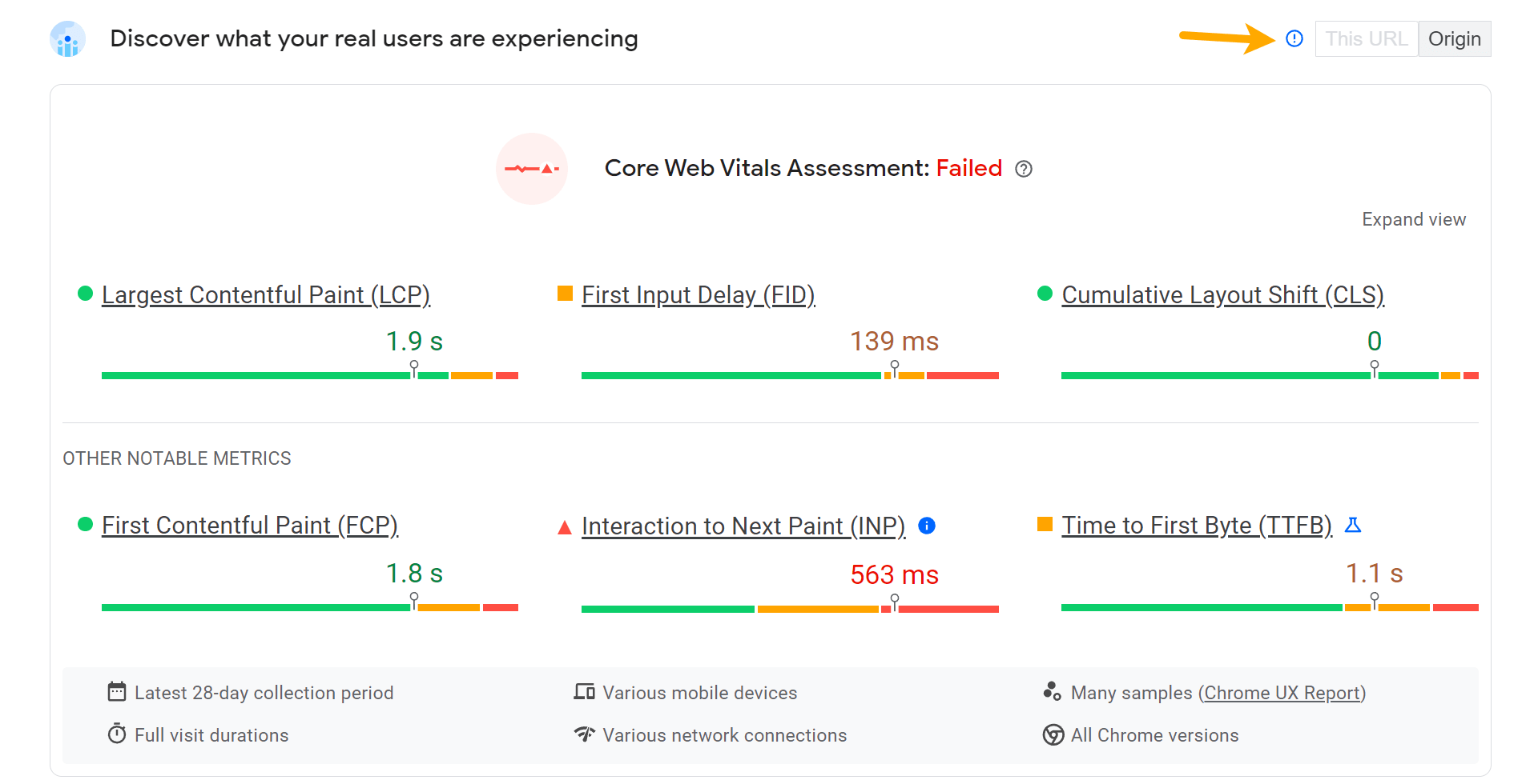 Select between URL or Origin metrics