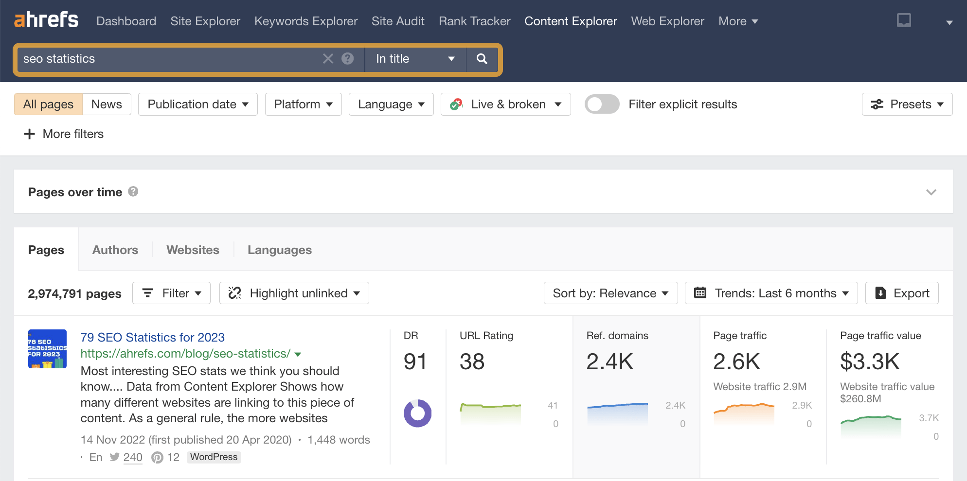 Using Content Explorer to find link prospects, via Ahrefs' Content Explorer