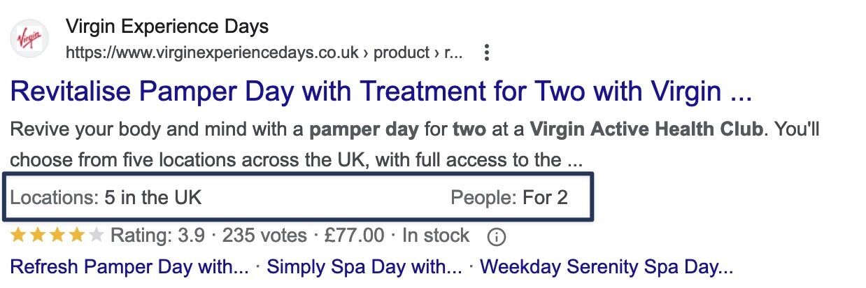 Example of an enhanced SERP listing