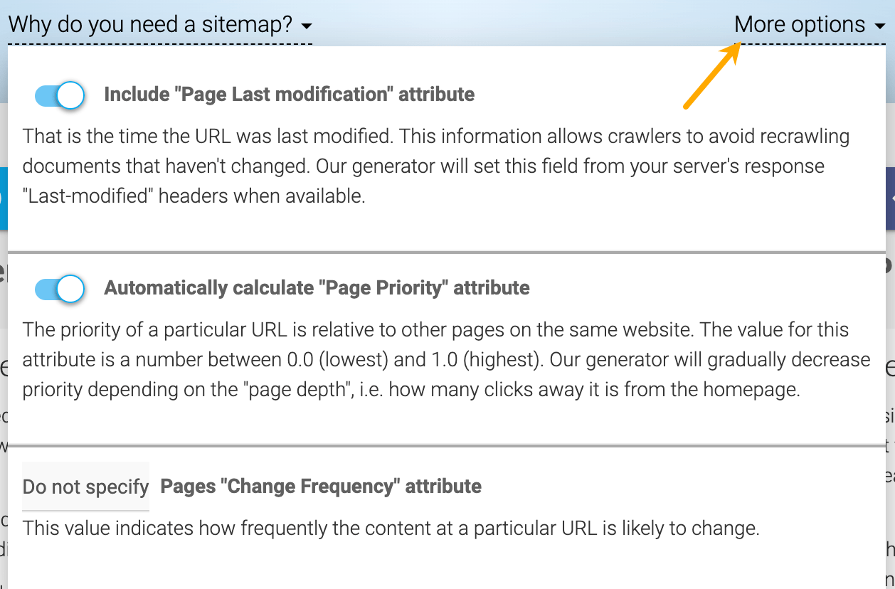 More options for customizing your sitemap