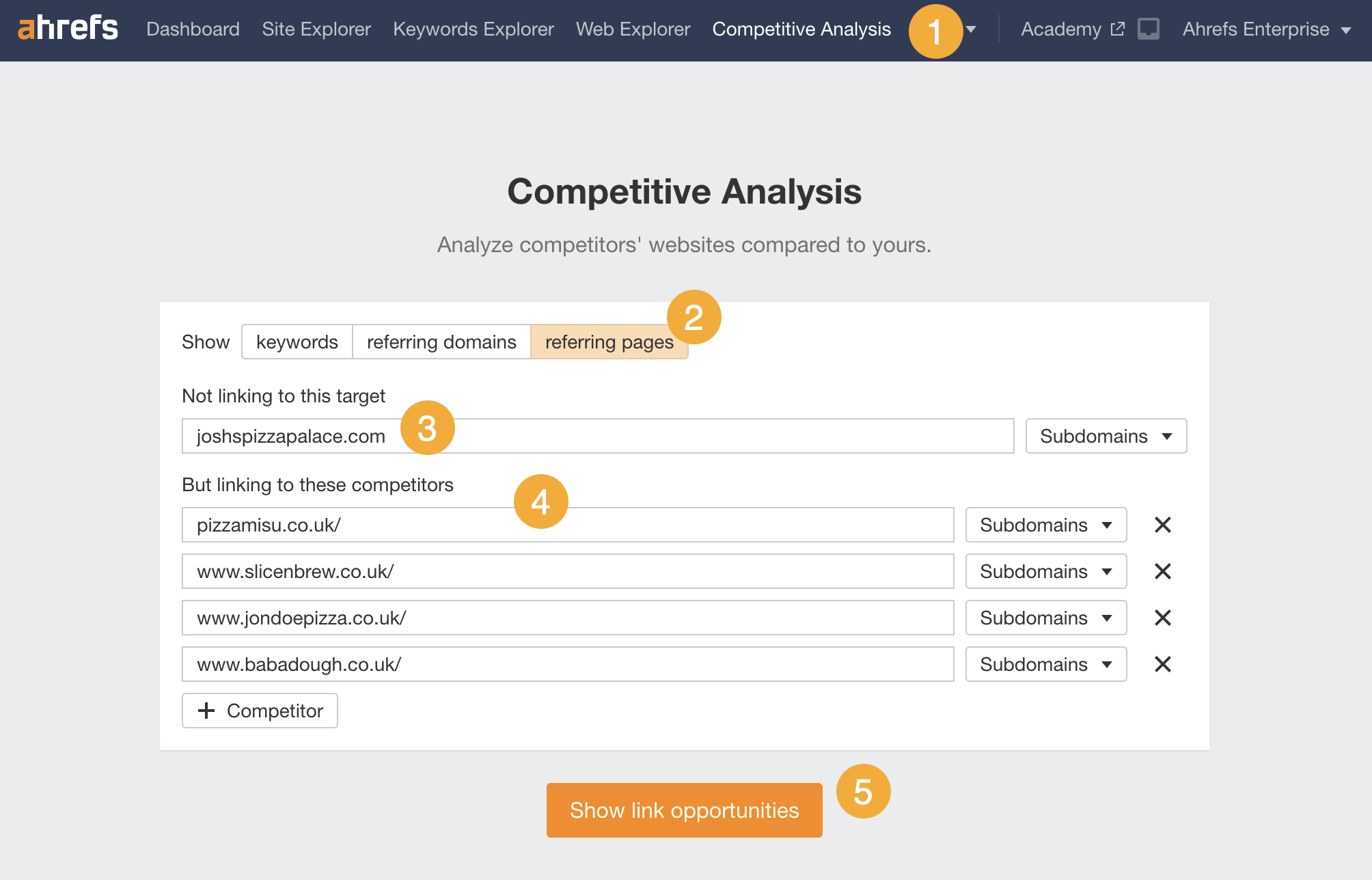 Finding pages linking to competitors but not you in Ahrefs