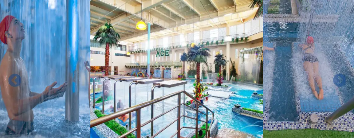 Ace Water Spa features a Kids Area, a lazy river, hot herbal pools and more!